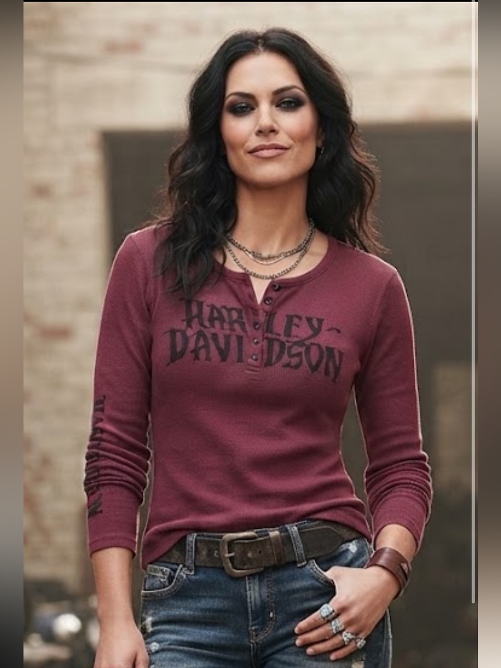 Harley-Davidson Maroon Thermal Henley Long Sleeve Shirt